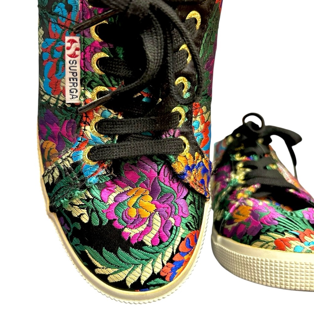 Anthro x Superga Floral Brocade Mule Sneakers Multicolor Embroidered Slip Ons